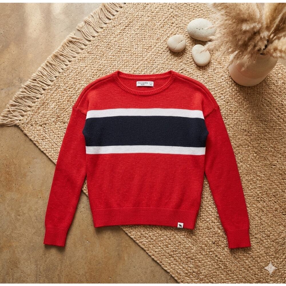 Abercrombie Kids Red Striped Sweater - Size 11/12Y - 100% Cotton - EUC